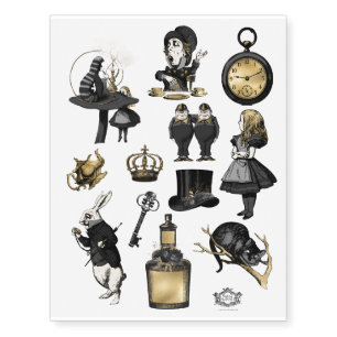 Dark, Black and Gold Gothic Alice  Temporary Tattoos