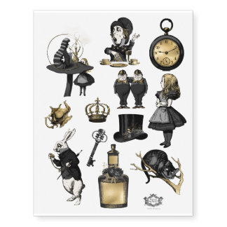 Dark, Black and Gold Gothic Alice Temporary Tattoos