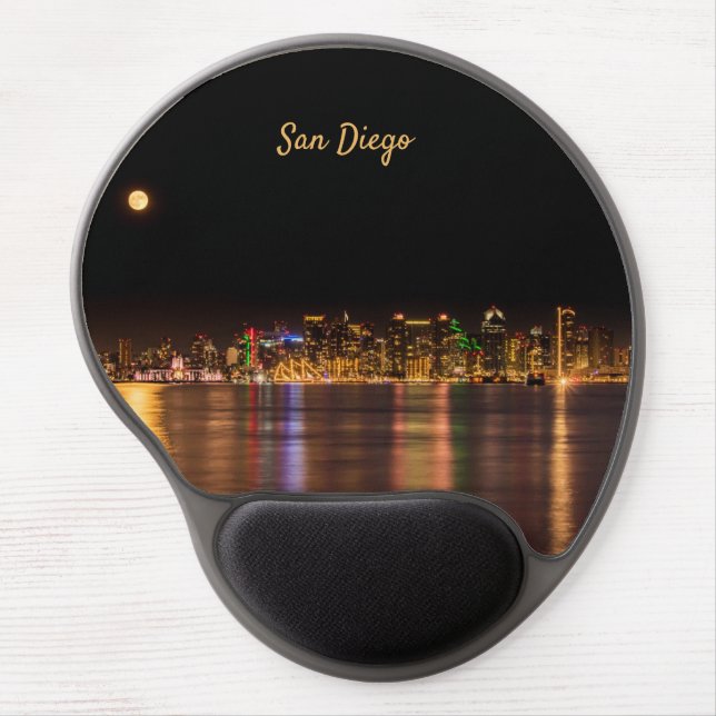 Dark Black and Gold San Diego Skyline Cityscape Gel Mouse Pad (Front)