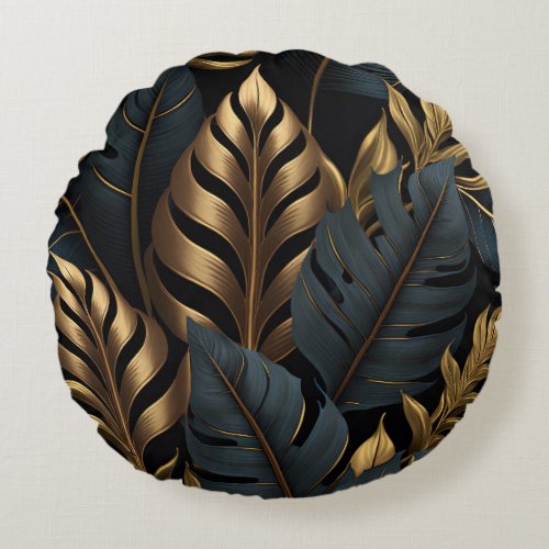 Dark Black and Golden Leaves Throw Pillow