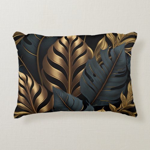Dark Black and Golden Leaves Throw Pillow