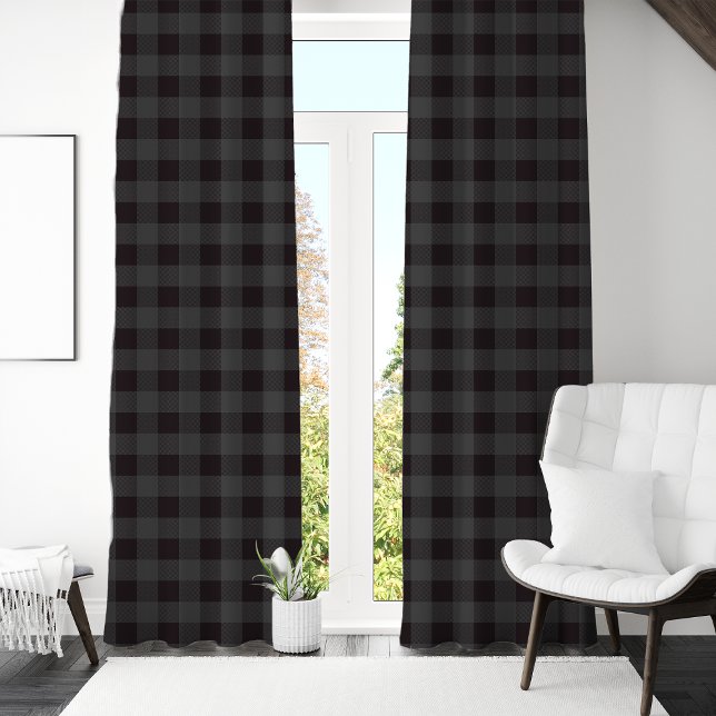Dark Black and Gray Buffalo Plaid Checkered Blackout Curtains (Creator Uploaded)