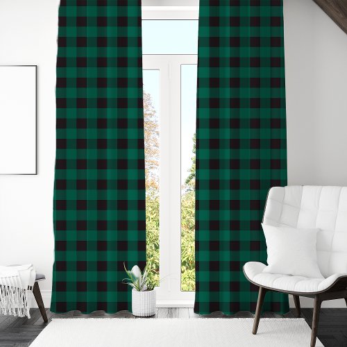 Custom Window Curtains 12 Dark Black And Green Buffalo Plaid Checkered Blackout Curtains