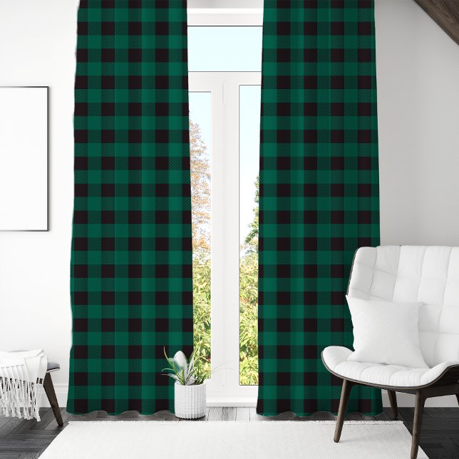 Dark Black and Green Buffalo Plaid Checkered Blackout Curtains (Creator Uploaded)
