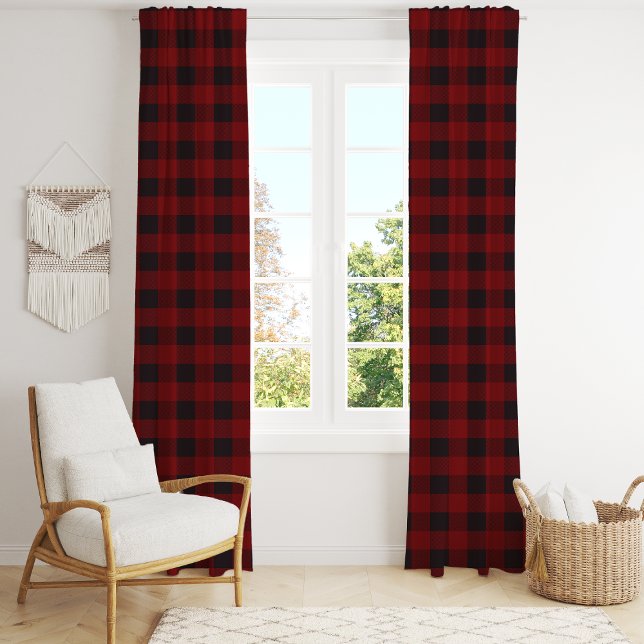 Dark Black and Red Buffalo Plaid Checkered Blackout Curtains (Creator Uploaded)