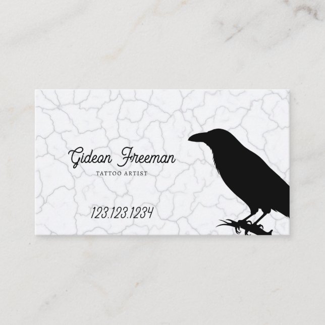Dark Black and White Crow Tattoo Artist Business Card (Front)