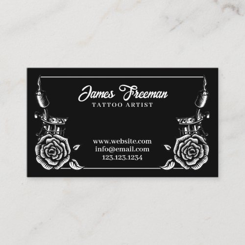 Dark Black and White Roses Tattoo Artist Business Card