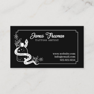 Dark Black and White Snake Flower Tattoo Artist Business Card