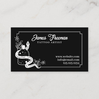 Dark Black and White Snake Flower Tattoo Artist Business Card