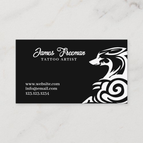 Dark Black and White Tribal Fox Tattoo Artist Business Card