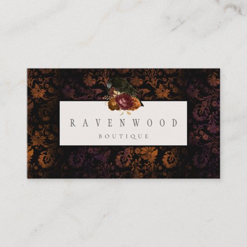 Dark Black Autumn Floral Raven Business Cards