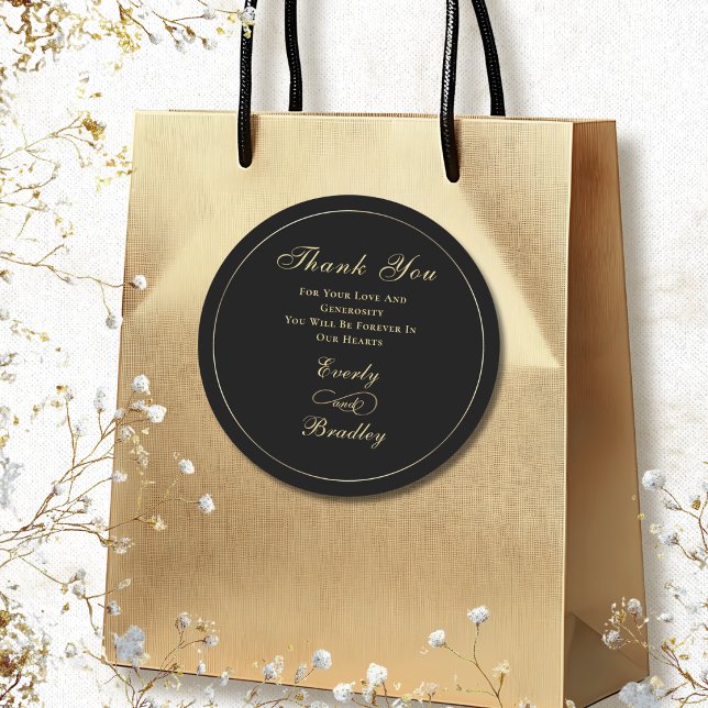 Dark Black Background Gold Script Traditional Classic Round Sticker (Creator Uploaded)