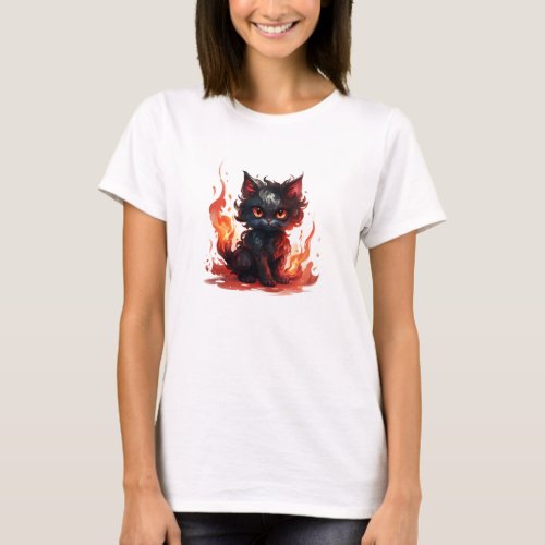 Dark Black Cat on Fire Nightmare Cat Women T T_Shirt