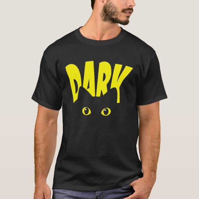 Dark Black Cat with Big Eyes Cool Cat Dad Mom Cat T-Shirt (Front)