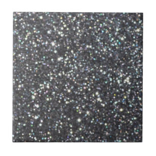Dark Black Glitter Sparkles Ceramic Tile