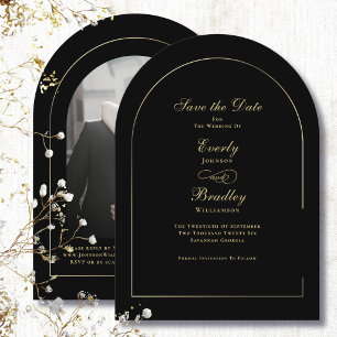 Dark Black Gold Arch Wedding Save the Date Invitation