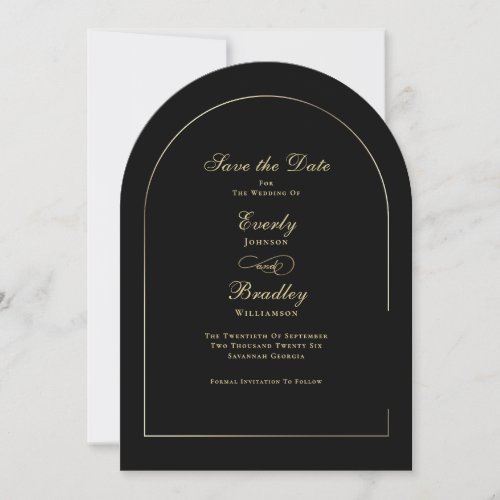 Dark Black Gold Arch Wedding Save the Date Invitation
