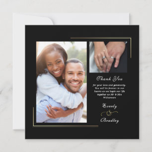 Dark Black Gold White Script Photo Thank You  Invitation