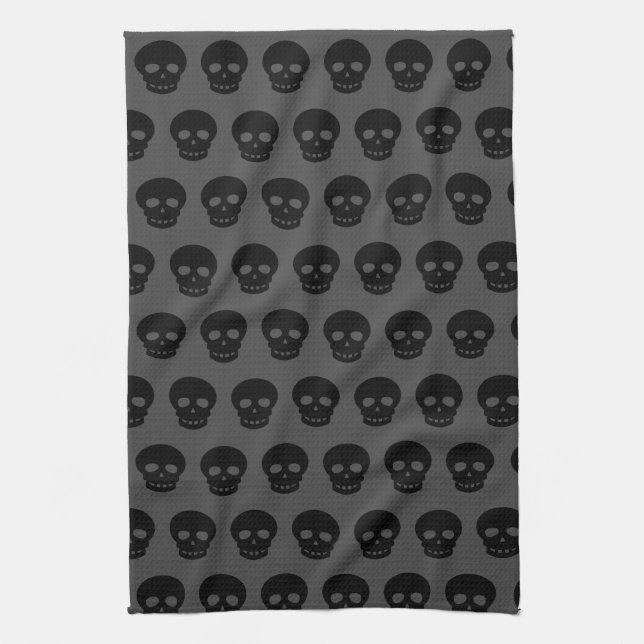 Dark Black Goth Skulls Kitchen Towel (Vertical)