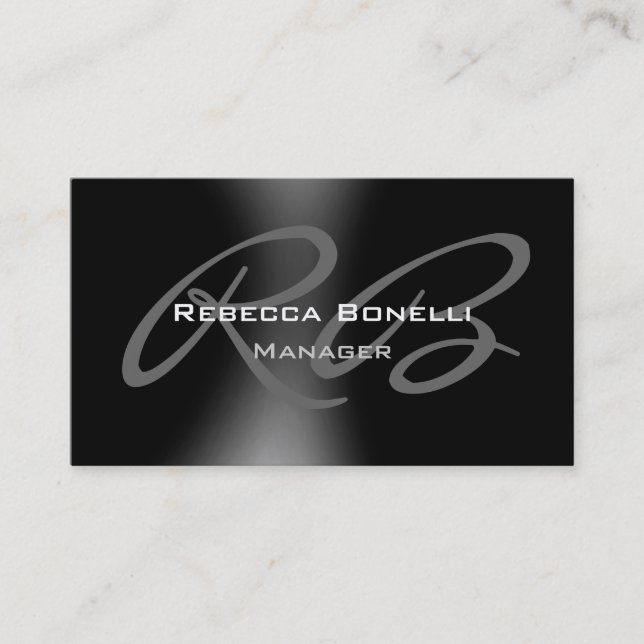 Dark Black Gray Monogram Manager Business Card (Front)