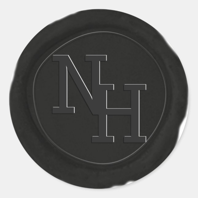 Dark Black Gray Wax Seal Monogram Wedding Sticker (Front)