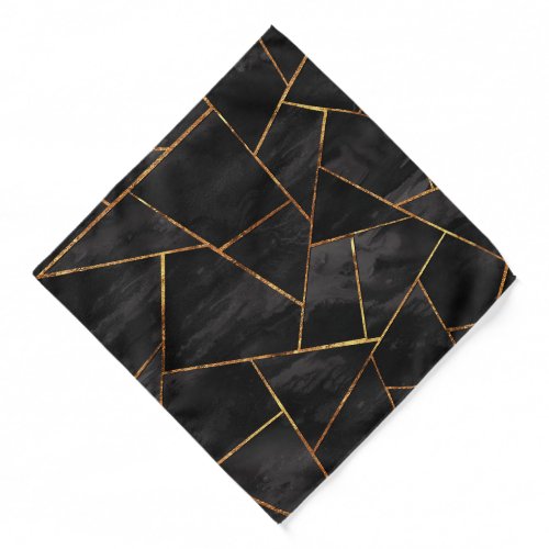 Dark Black Ink Gold Copper Geometric Glam 1 geo  Bandana