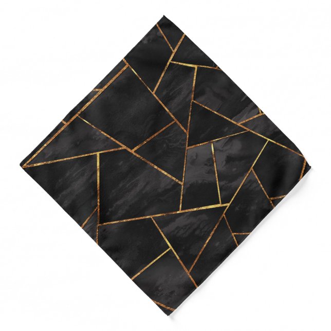 Dark Black Ink Gold Copper Geometric Glam #1 #geo  Bandana (Front)