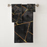 Dark Black Ink Gold Copper Geometric Glam #1 #geo  Bath Towel Set