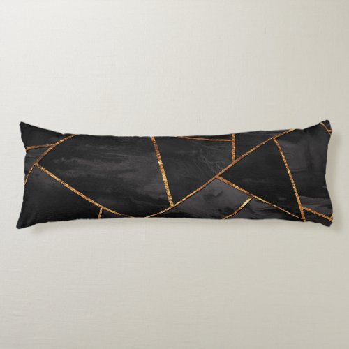 Dark Black Ink Gold Copper Geometric Glam 1 geo  Body Pillow