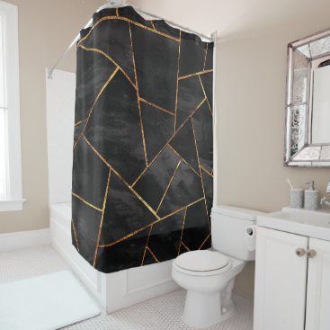 Dark Black Ink Gold Copper Geometric Glam #1 #geo  Shower Curtain