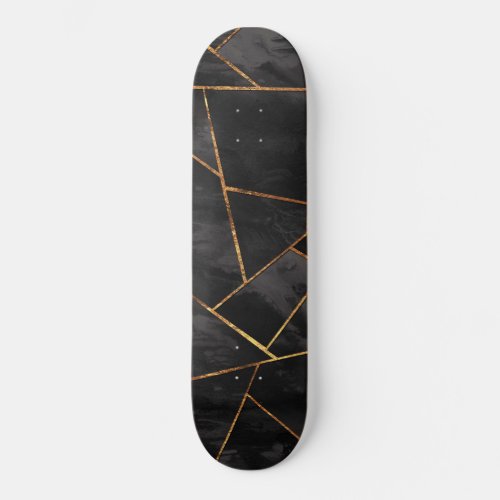 Dark Black Ink Gold Copper Geometric Glam 1 geo  Skateboard