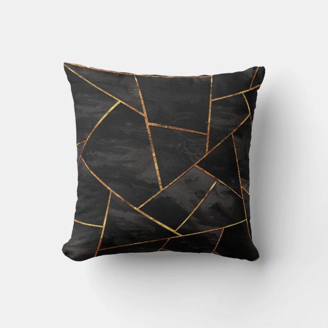 Dark Black Ink Gold Copper Geometric Glam #1 #geo  Throw Pillow (Front)