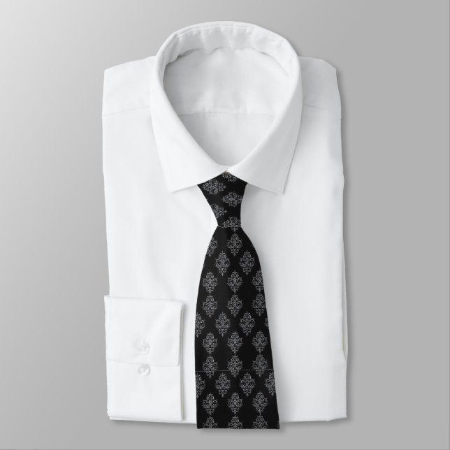 Dark Black Intricate Pattern Neck Tie (Tied)