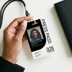 Dark Black Modern & Minimal Press Pass Photo ID Badge