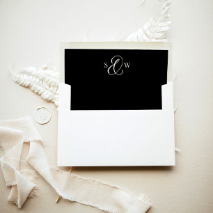 Dark Black Monogram Ampersand Luxe Wedding Envelope Liner