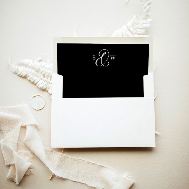 Dark Black Monogram Ampersand | Luxe Wedding Envelope Liner (Creator Uploaded)