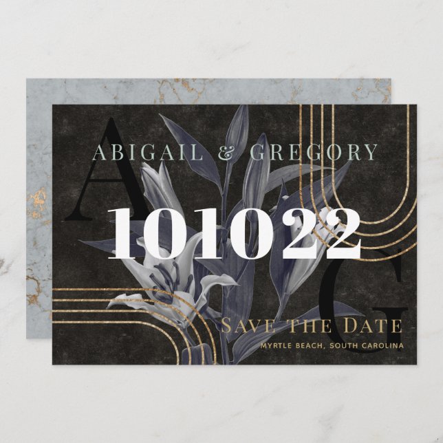 Dark Black Moody Botanical Wedding Save The Date (Front/Back)
