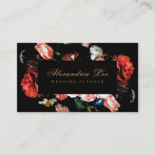 Dark Black Moody Red Floral Business Card