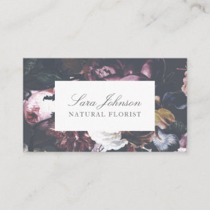 Dark Black Moody Vintage Floral Business Card