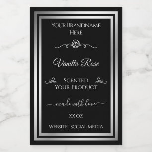 Dark Black Product Label Silver Frame Vintage Rose