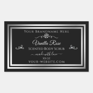 Dark Black Product Label Silver Frame Vintage Rose