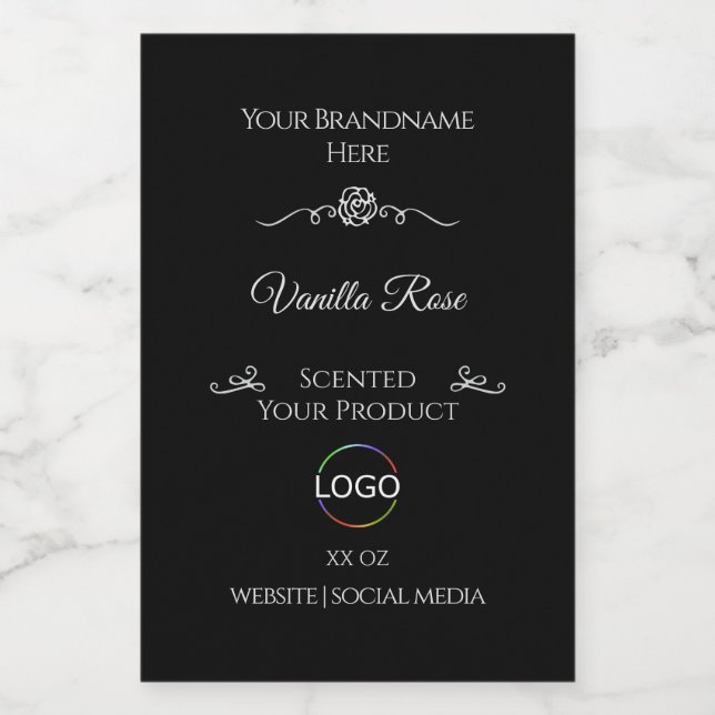 Dark Black Product Label Silver Frame with Logo (Single Label)