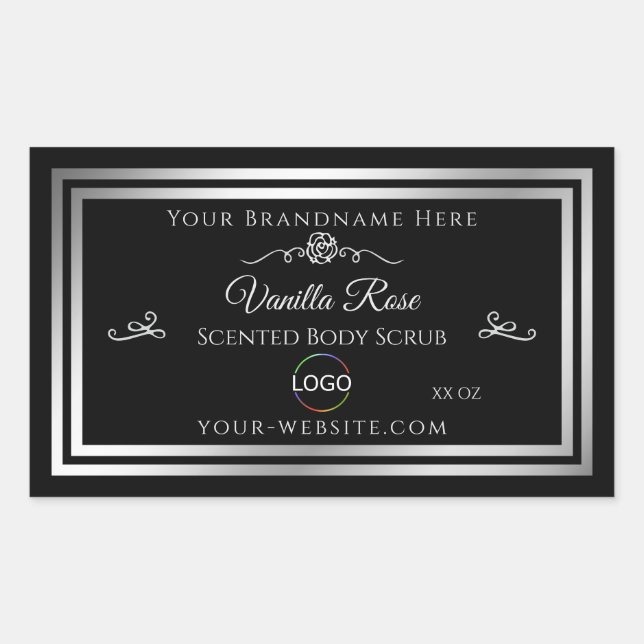 Dark Black Product Label Silver Frame with Logo (Front)