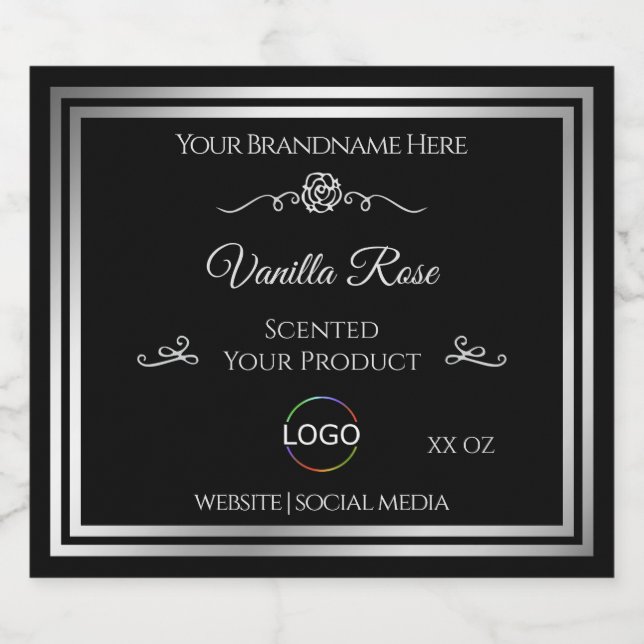 Dark Black Product Label Silver Frame with Logo (Single Label)