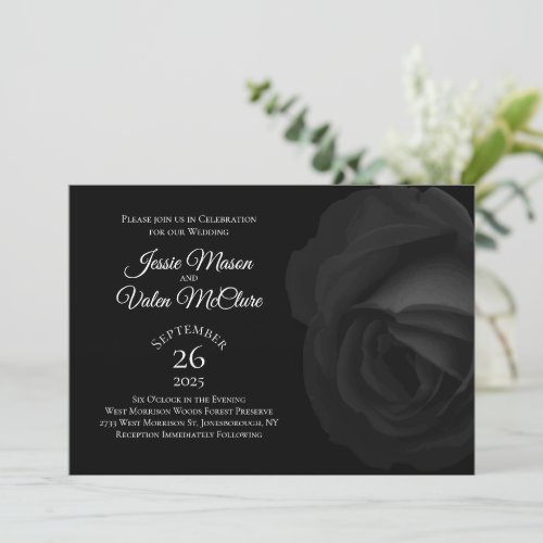 Dark Black Rose Gothic Elegant Wedding  Invitation
