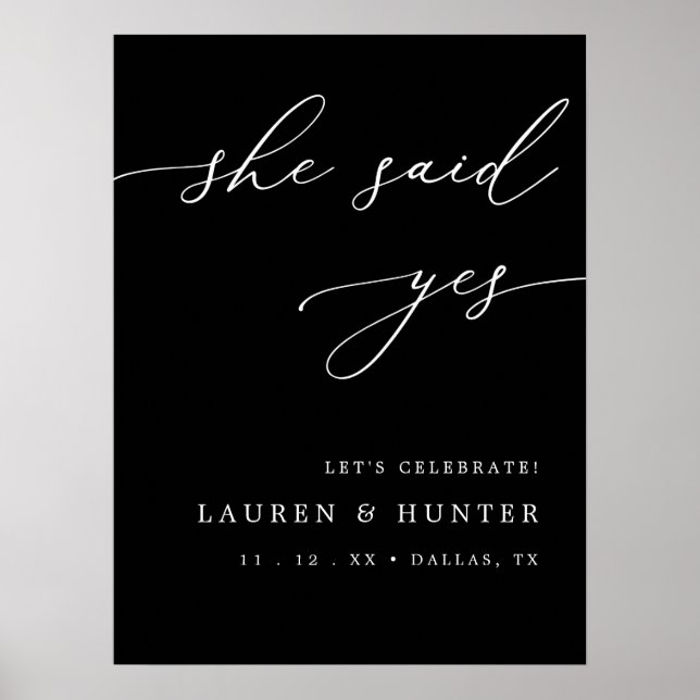 Dark Black She Said Yes Engagement Party Welcome  Poster (Front)