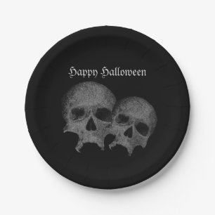 Dark Black Skull Happy Halloween Party Decor Paper Plates