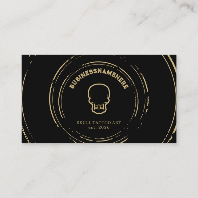 Dark Black Skull Tattoo Piercing Studio QR Code Business Card (Front)