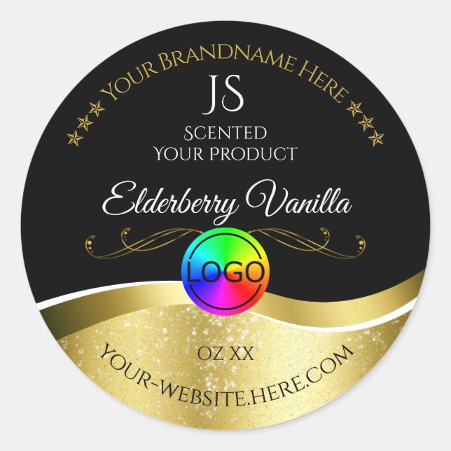 Dark Black Wavy Gold Logo Monogram Product Label (Front)