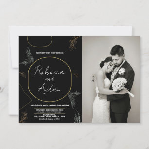 Dark Black Wedding Invitations with photo